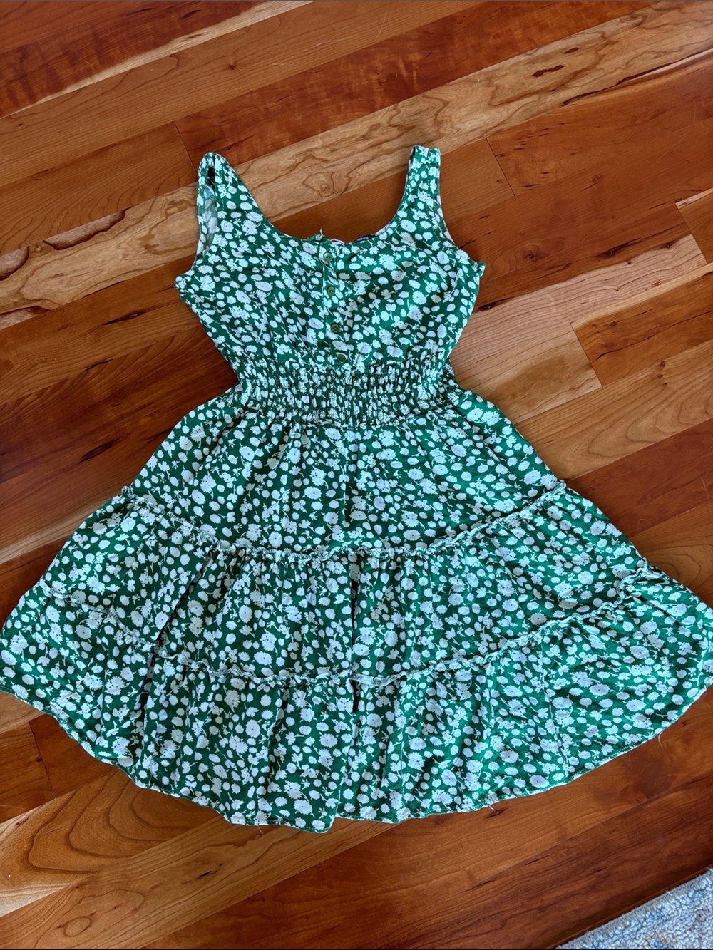 Girls' Green Floral Smocked Casual Dress